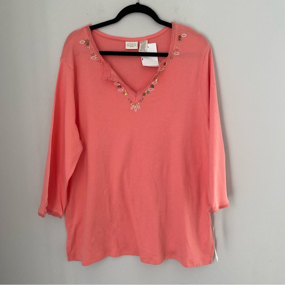 Erika Women’s V Neck Beaded Neck Top
